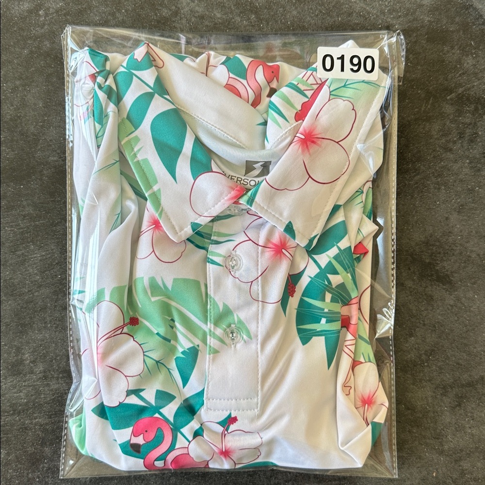 NWOT Eversole Run NWT Men's Performance Golf Polo - Flamingo Floral - Picture 6 of 6